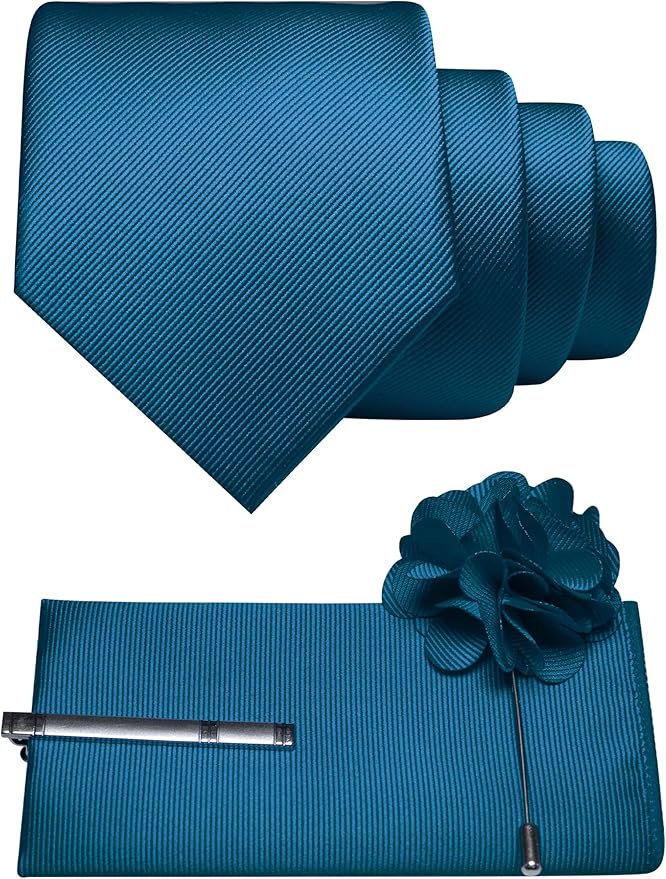 JEMYGINS Formal Necktie Solid Color Tie and Pocket Square with Tie Clip Lapel Pin Sets for Men 4PCS