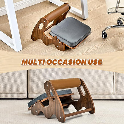 Foot Rest for Under Desk at Work- Adjustable Rocking Foot Stool with 3 Height Position and Soft Crossbar, Ergonomic Wooden Footrest with Soft Sponge Pad for Home, Office