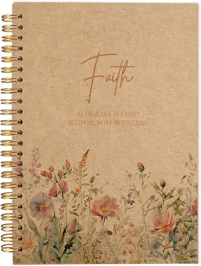 Faith Can Move Mountains Christian Notebook Journal - Inspirational Christian Gifts for Women, Bible Journal Notebooks for Note Taking, Bible Journaling Notebook, Spiral Notebook 5.5x8.3 Kraft Paper