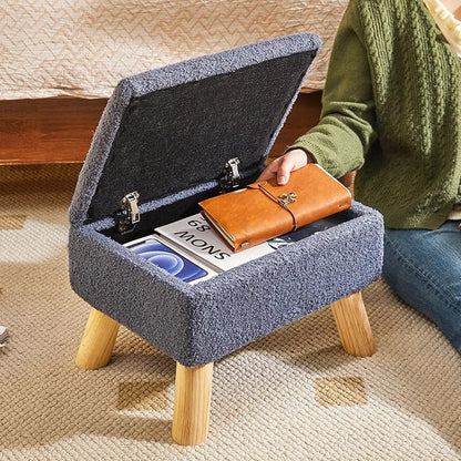 YMYNY Storage Ottoman, Footstool, Small Foot Stool with Sturdy Wood Legs Stool, Foot Rest with Padded Seat, for Living Room Bedroom Couch Enterway 15.75''D×11.81" W×11.02" H Blue UHBD042BU