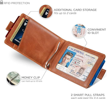 RFID Blocking Slim Money Clip Wallet – Leather Bifold Front Pocket Minimalist Mens Wallet with Money Clip for Men, Small Credit Card Holder Wallet - Travel Wallet with Gift Box
