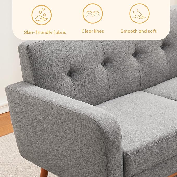 HUIMO Living Room Set, Button Tufted Living Room Furniture Sets, Upholstered Modern Couch Set with Solid Frame, Deep Seat Sofa Set for Living Room, Office (Dark Grey, 2 Piece Set-loveseat+Chair)