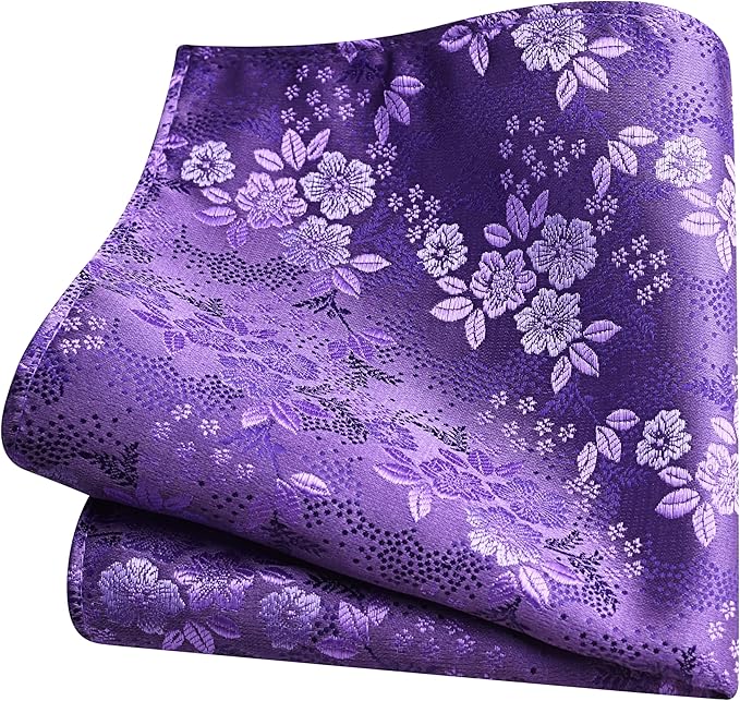 GUSLESON 3.15"（8cm） Mens Floral Tie and Lapel Pin Necktie Hankerchief Cufflinks Set for Men