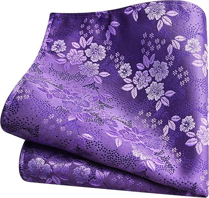 GUSLESON 3.15"（8cm） Mens Floral Tie and Lapel Pin Necktie Hankerchief Cufflinks Set for Men
