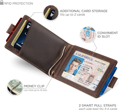 RFID Blocking Slim Money Clip Wallet – Leather Bifold Front Pocket Minimalist Mens Wallet with Money Clip for Men, Small Credit Card Holder Wallet - Travel Wallet with Gift Box