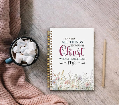 Watercolor Flower Christian Notebook Journal, Christian Gifts for Women Faith, I Can Do All Things Bible Journal Notebooks for Note Taking, Faith Based Gifts, Spiral Notebook 5.5x8.3 Inch
