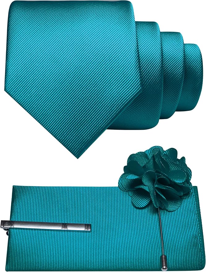 JEMYGINS Formal Necktie Solid Color Tie and Pocket Square with Tie Clip Lapel Pin Sets for Men 4PCS