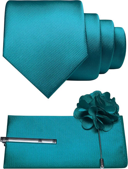JEMYGINS Formal Necktie Solid Color Tie and Pocket Square with Tie Clip Lapel Pin Sets for Men 4PCS