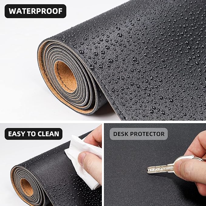 AFIING Leather Desk Pad Protector, Office Desk Mat, Large Mouse Pad, Desk mat for Keyboard and Mouse, Laptop Desk Pad, Waterproof Desk Writing Pad for Office and Home (Black, 23.6" x 13.7")