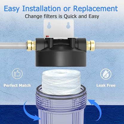 20 Micron Whole House Water Filter Cartridge, String Wound Sediment Filters for Well Water, Universal Replacement for Any 10 inch RO Unit - 10" x 2.5" Cartridges - Pack of 6