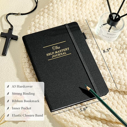 JUBTIC Self-Mastery Journal for Men - Gratitude Journal for Daily Reflection, Positivity and Self - Care and Reflection - Guided Manifestation Journals - Goal Journal for Women & Men(Black)