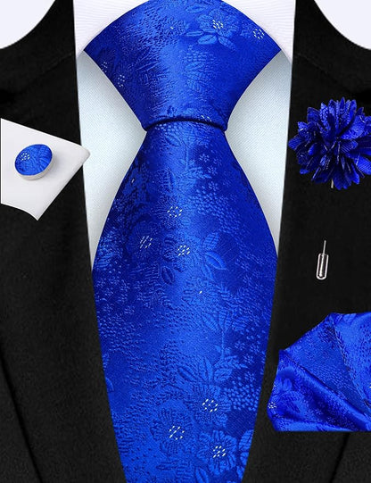 GUSLESON 3.15"（8cm） Mens Floral Tie and Lapel Pin Necktie Hankerchief Cufflinks Set for Men