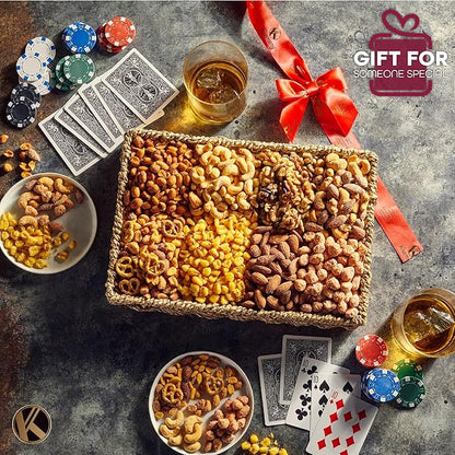 KREMERY Gourmet Nut Gift Basket - Thanksgiving Mixed Nuts Gift Basket in Seagrass Tray with Ribbon (8 Assortments) Holiday Xmas Christmas Healthy Snack Care Package, Food Assortments