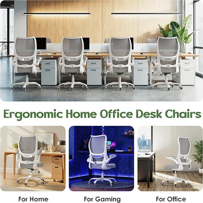 Office Chair Ergonomic Desk Chair - Comfy Mesh High Back Office Chair with Lumbar Support Wheels Home Desk Office Chairs Flip up Armrest Executive Rolling Swivel Task Work Computer Chair Grey