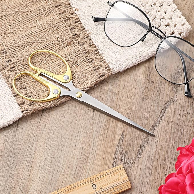 6.2 Inch Stainless Steel Office Scissors Sturdy Sharp Scissor Comfort Ambidextrous Grip for Sewing Fabric Craft Office Home Supplies Multipurpose Scissors (Gold)
