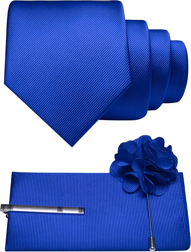 JEMYGINS Formal Necktie Solid Color Tie and Pocket Square with Tie Clip Lapel Pin Sets for Men 4PCS