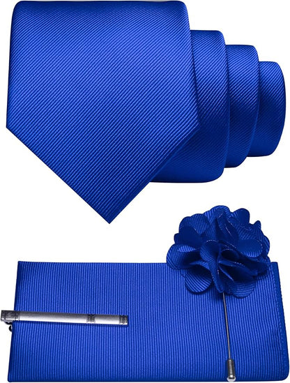 JEMYGINS Formal Necktie Solid Color Tie and Pocket Square with Tie Clip Lapel Pin Sets for Men 4PCS
