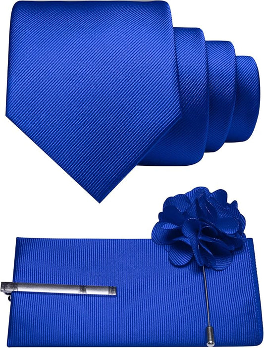 JEMYGINS Formal Necktie Solid Color Tie and Pocket Square with Tie Clip Lapel Pin Sets for Men 4PCS