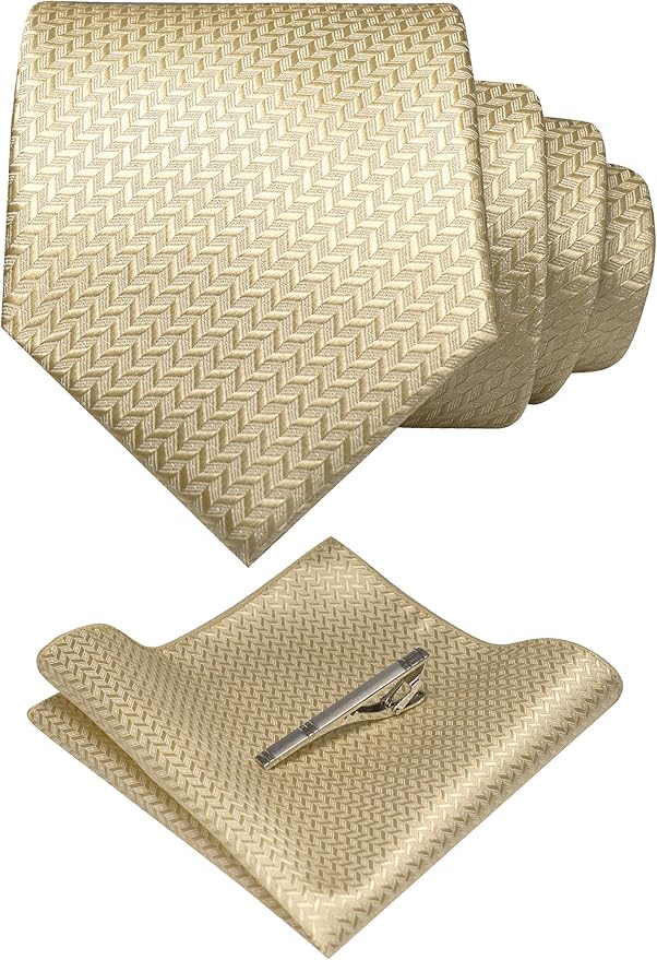 RBOCOTT Mens Woven Tie and Pocket Square with Tie Bar Sets Solid Necktie