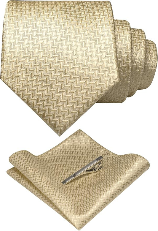 RBOCOTT Mens Woven Tie and Pocket Square with Tie Bar Sets Solid Necktie