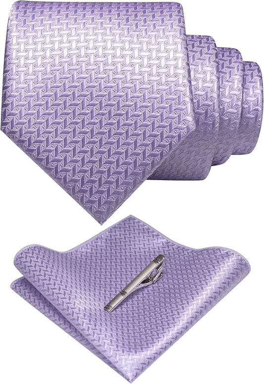 RBOCOTT Mens Woven Tie and Pocket Square with Tie Bar Sets Solid Necktie