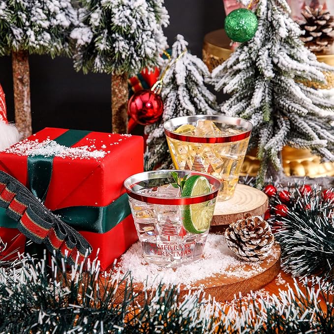 WELLIFE 60Pcs Christmas Party Cups, 9oz Merry christmas Cups, Christmas Disposable Plastic Cups for Daily Use, Holiday Party Supplies