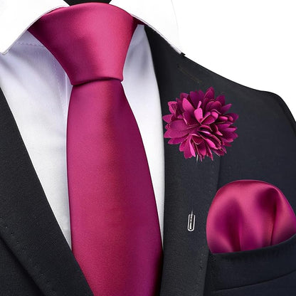 Branduce 3.15"（8cm） Pre-tied Adjustable Zipper Tie and Lapel Pin Solid Necktie Handkerchief Set for Men