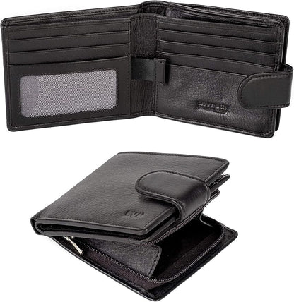 Soft Leather Wallet for Men - Mens Wallet Bifold with Zipper Coin Pocket - Holds Bills, Credit Cards, Coins - Carteras para Hombres Piel - Billeteras de Hombres Cuero Original - RFID Blocking.