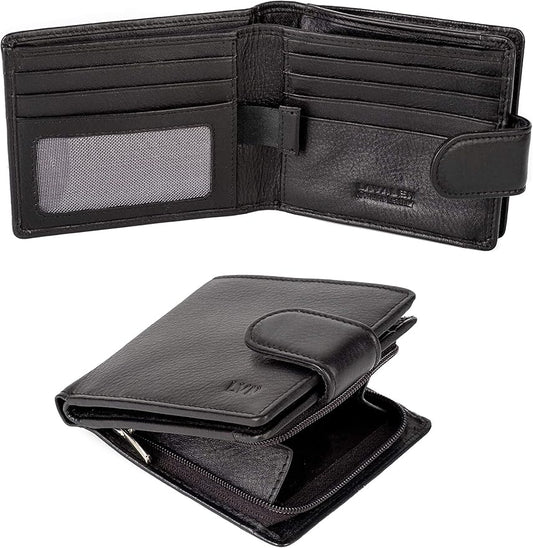Soft Leather Wallet for Men - Mens Wallet Bifold with Zipper Coin Pocket - Holds Bills, Credit Cards, Coins - Carteras para Hombres Piel - Billeteras de Hombres Cuero Original - RFID Blocking.