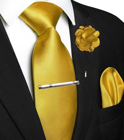 JEMYGINS Formal Necktie Solid Color Tie and Pocket Square with Tie Clip Lapel Pin Sets for Men 4PCS