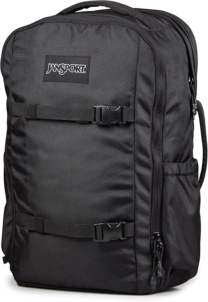 JanSport Venture Pack – Travel Pack With Large Main Compartment with Compression Straps, Dual Water Bottle Pockets, Padded Hip Belt & Luggage Trolley Pass-Through, Black
