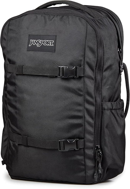 JanSport Venture Pack – Travel Pack With Large Main Compartment with Compression Straps, Dual Water Bottle Pockets, Padded Hip Belt & Luggage Trolley Pass-Through, Black