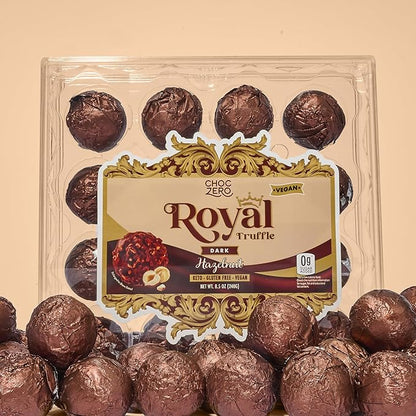 ChocZero Dark Chocolate Hazelnut Truffles, Vegan, Sugar Free, Gluten Free, Keto Holiday Gift, High Fiber, 16 Individually Wrapped Pieces, 8.5 Ounce (Pack of 1)