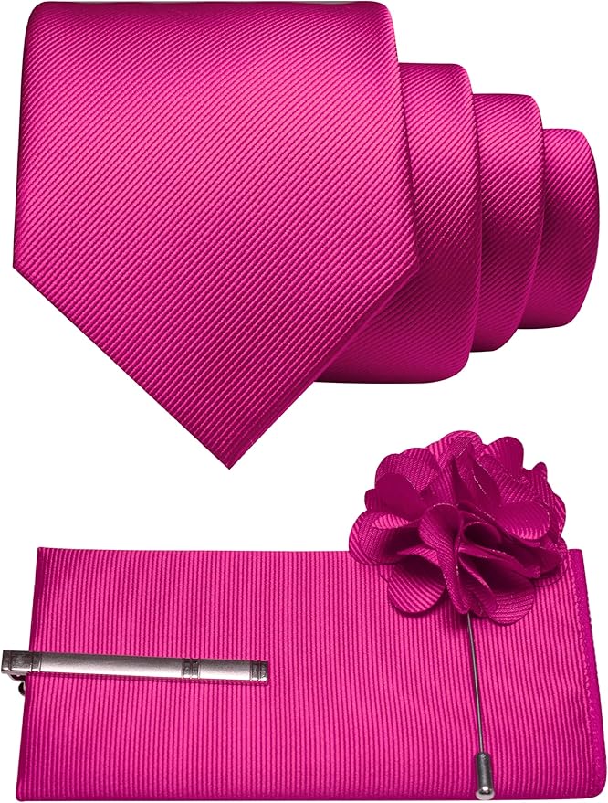 JEMYGINS Formal Necktie Solid Color Tie and Pocket Square with Tie Clip Lapel Pin Sets for Men 4PCS