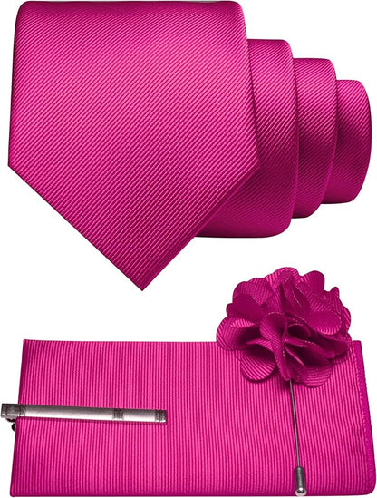 JEMYGINS Formal Necktie Solid Color Tie and Pocket Square with Tie Clip Lapel Pin Sets for Men 4PCS