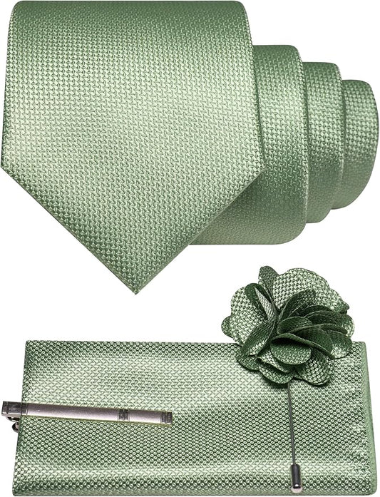 JEMYGINS Mens Tie and Lapel Pin with Pocket Square Tie Clip Sets for Casual and Business 4PCS