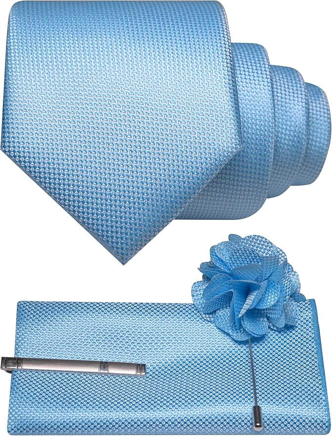 JEMYGINS Mens Tie and Lapel Pin with Pocket Square Tie Clip Sets for Casual and Business 4PCS