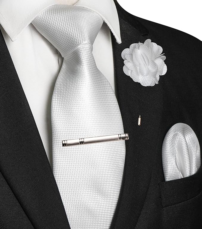 JEMYGINS Mens Tie and Lapel Pin with Pocket Square Tie Clip Sets for Casual and Business 4PCS