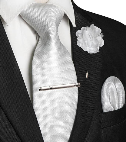 JEMYGINS Mens Tie and Lapel Pin with Pocket Square Tie Clip Sets for Casual and Business 4PCS