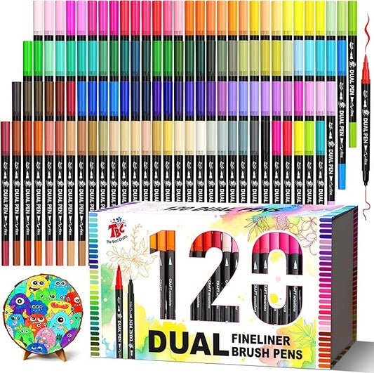 TBC The Best Crafts Dual Markers Brush Pens, 120 colors Art Marker Art Markers Gifts for Teens,Double Tip Colored Pen for Adult Coloring Books Coloring Writing