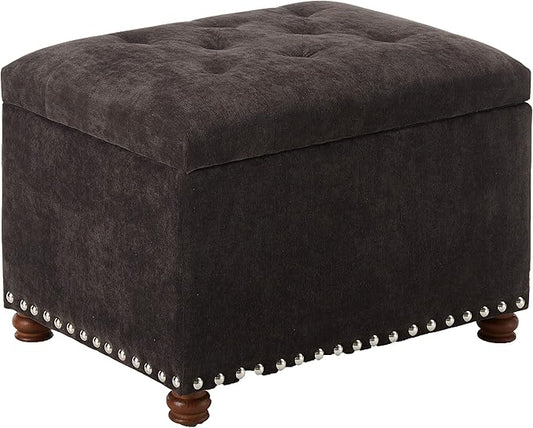 Adeco High End Dark Classy Tufted, Accents Rectangular Storage Bench Footstool, Dim Brown ttomans & Storage Ottomans Royal Olive Grey