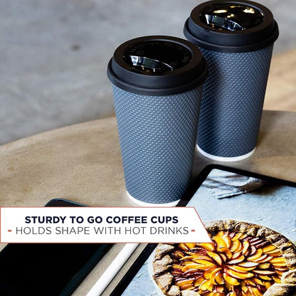 To Go Coffee Cups With Lids - 16 oz Disposable Coffee Cup With Lid (60 Set). Large Togo Travel Paper Hot Cups Insulated For Hot, Cold Beverage Drinks, No Sleeves Needed (Dusk Grey)