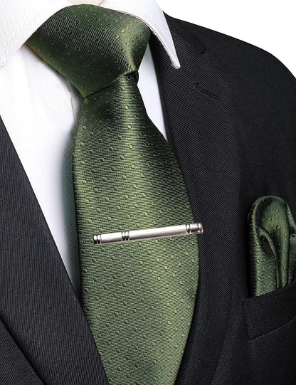 RBOCOTT Mens Woven Tie and Pocket Square with Tie Bar Sets Solid Necktie