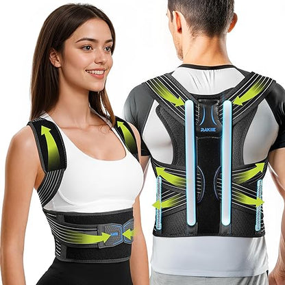 Posture Corrector for Women and Men, Upgraded Back Brace with Enhanced Support, Shoulder Straightener with Cushioned Shoulder Pads & Underarm Pain Relief Strap, Size M (Underbust: 35.4"-41")