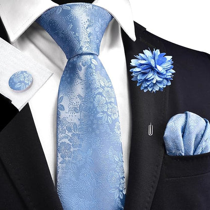 GUSLESON 3.15"（8cm） Mens Floral Tie and Lapel Pin Necktie Hankerchief Cufflinks Set for Men