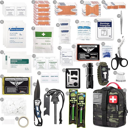 EVERLIT 250 Pieces Survival First Aid Kit IFAK EMT Molle Pouch Survival Kit Outdoor Gear Emergency Kits Trauma Bag for Camping Boat Hunting Hiking Home Car Earthquake and Adventures