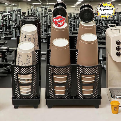 Cup Lid Dispenser and Dispenser Organizer Cup Display Stand,24 oz Plastic Coffee Cup Holder for Countertop,3Slots,Cup Display Stand on Restaurant,Bathroom,Kitchen,Coffee Shop