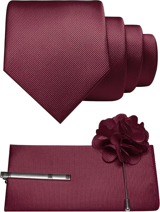 JEMYGINS Formal Necktie Solid Color Tie and Pocket Square with Tie Clip Lapel Pin Sets for Men 4PCS