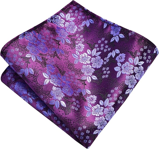 GUSLESON 3.15"（8cm） Mens Floral Tie and Lapel Pin Necktie Hankerchief Cufflinks Set for Men