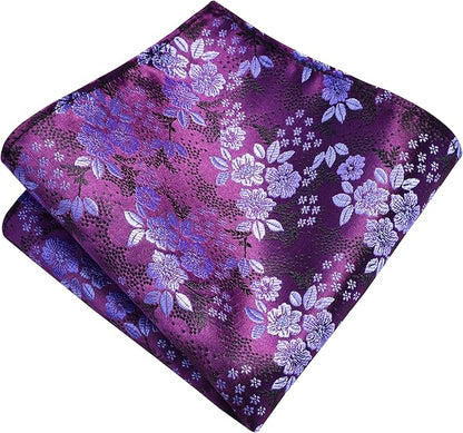 GUSLESON 3.15"（8cm） Mens Floral Tie and Lapel Pin Necktie Hankerchief Cufflinks Set for Men